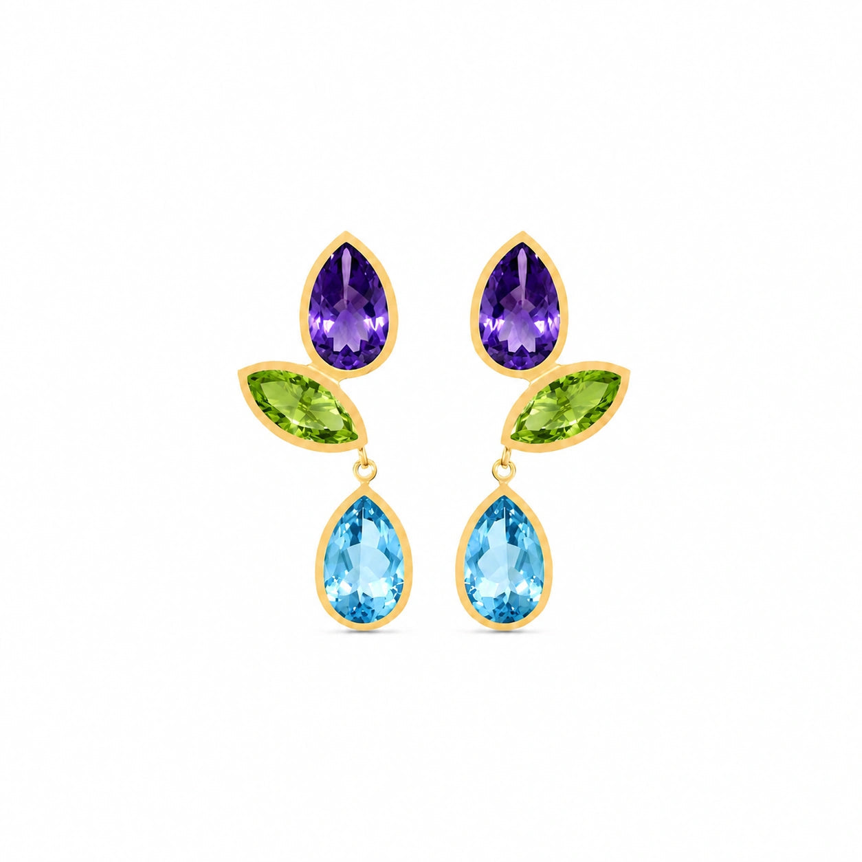 Yellow Gold Blue Topaz & Amethyst & Peridot — Ermellina