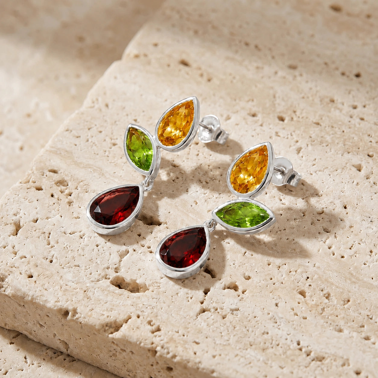White Gold Garnet & Citrine & Peridot — Ermellina