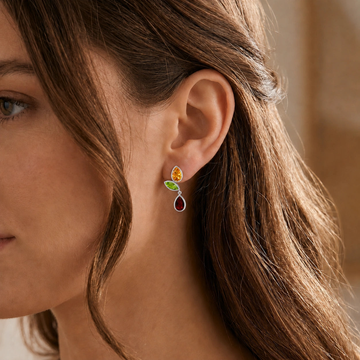 White Gold Garnet & Citrine & Peridot — Ermellina