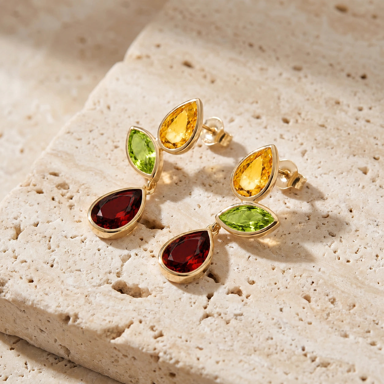 Yellow Gold Garnet & Citrine & Peridot — Ermellina
