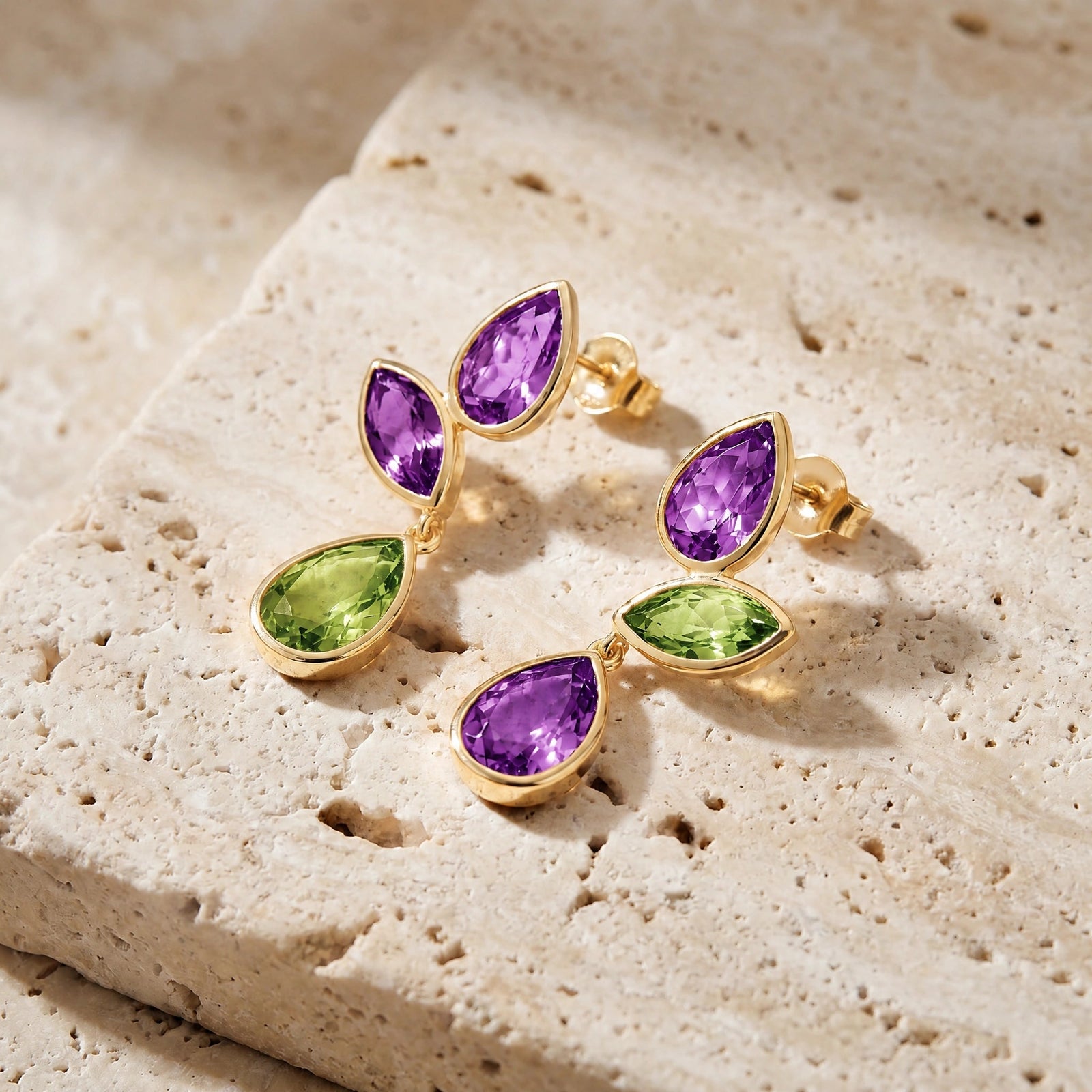 Yellow Gold Peridot & Amethyst — Ermellina