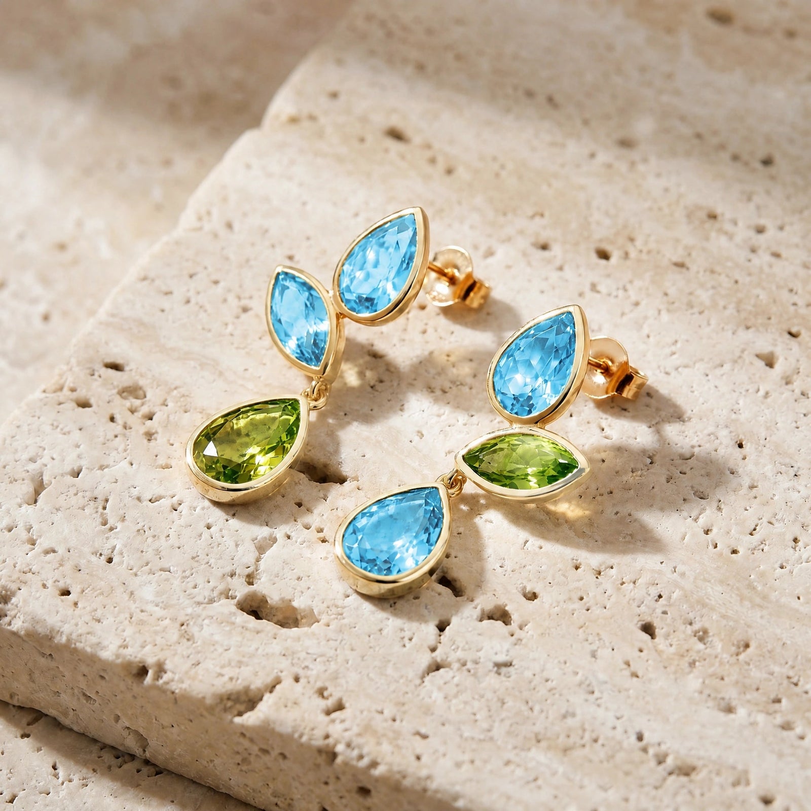 Yellow Gold Peridot & Blue Topaz — Ermellina