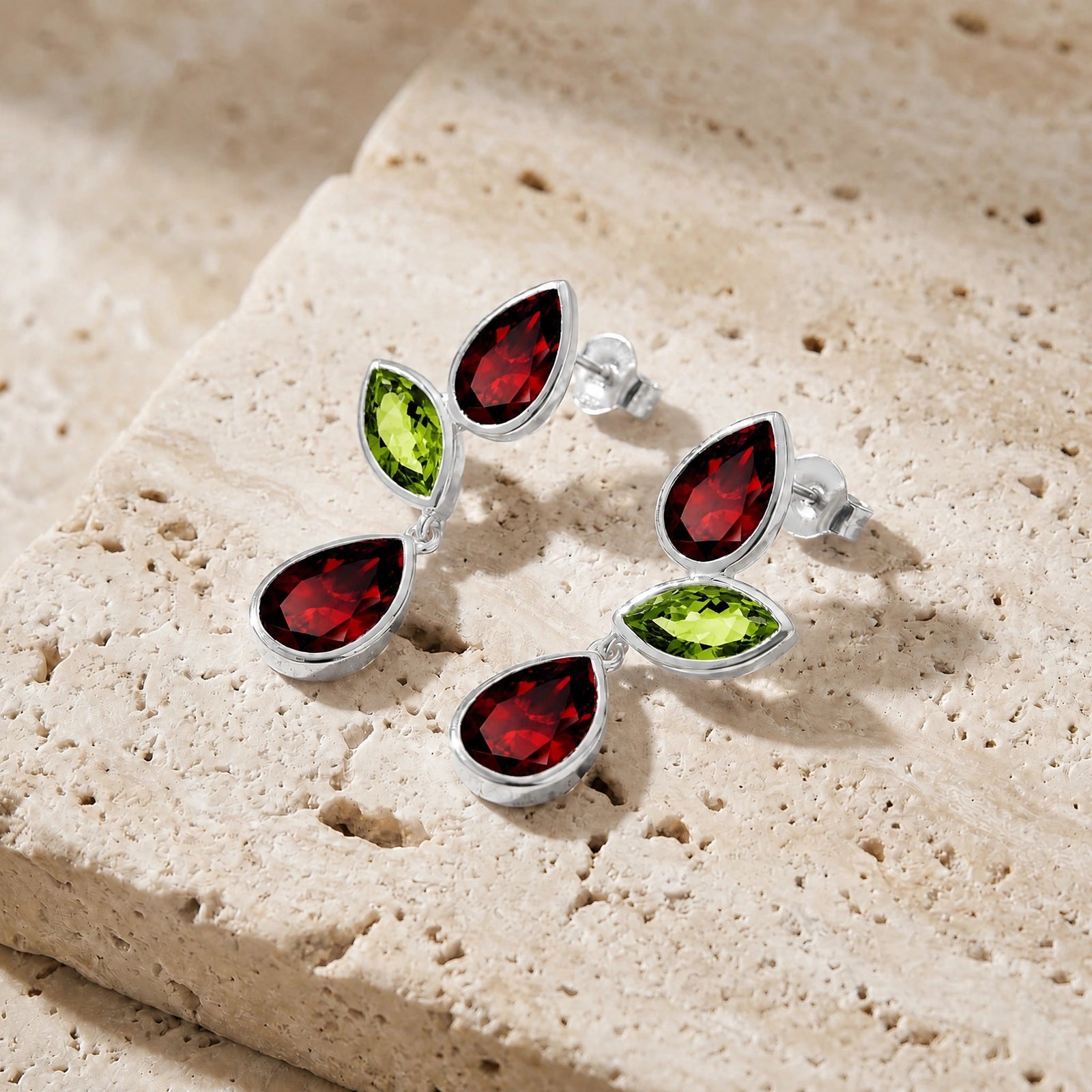 White Gold Peridot & Garnet — Ermellina