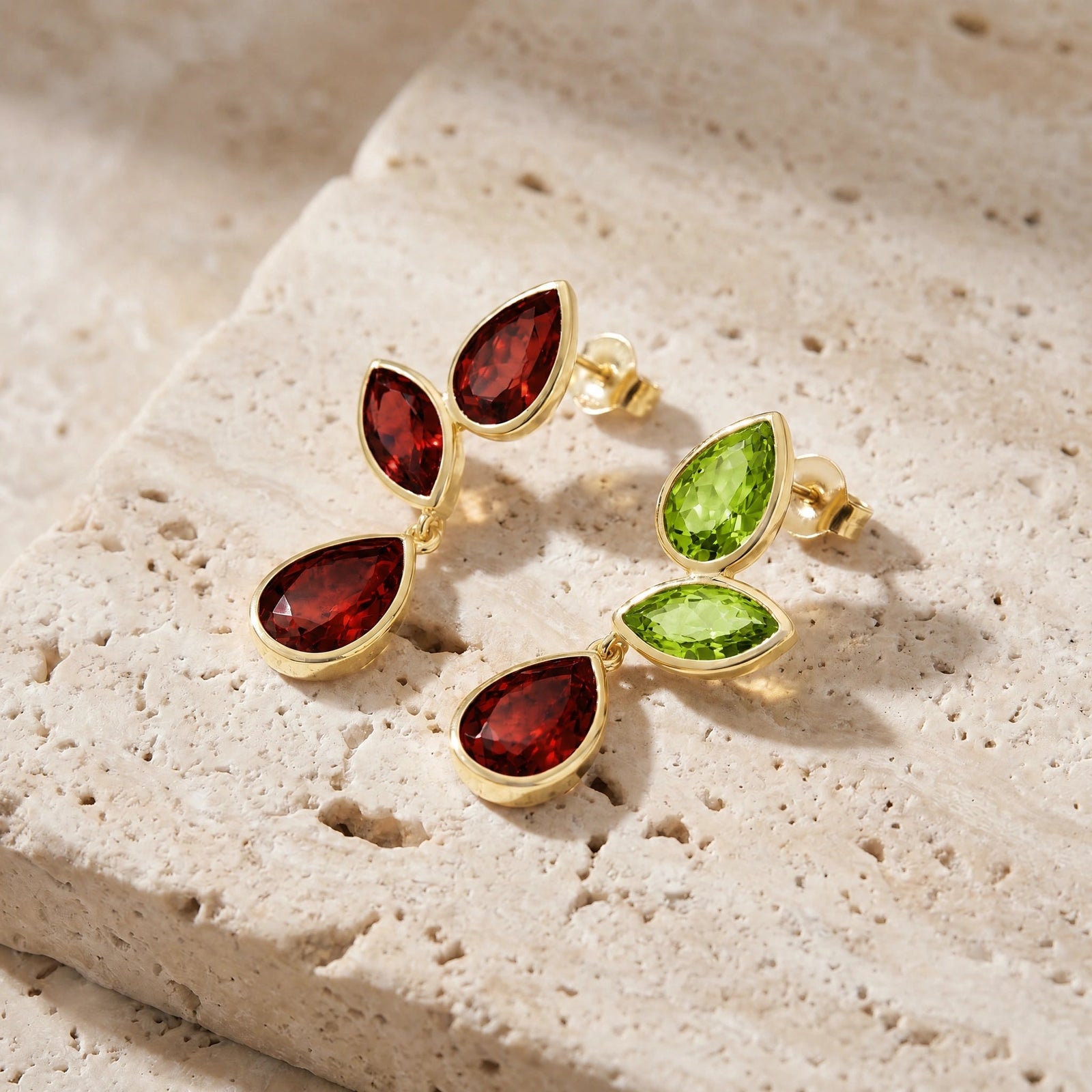 Yellow Gold Peridot & Garnet — Ermellina