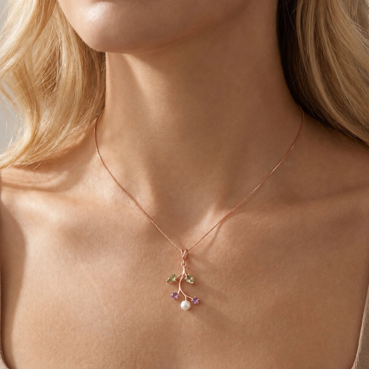 Rose Gold Necklace Amethyst 10K — Nadia