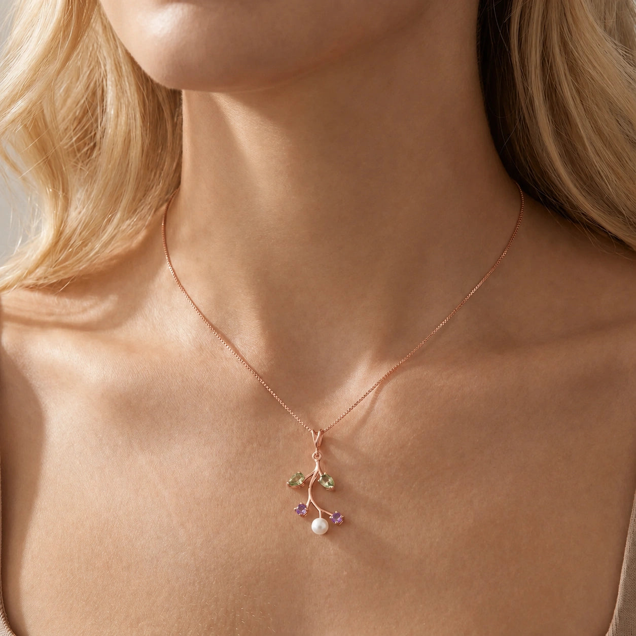 Rose Gold Necklace Amethyst 10K — Nadia