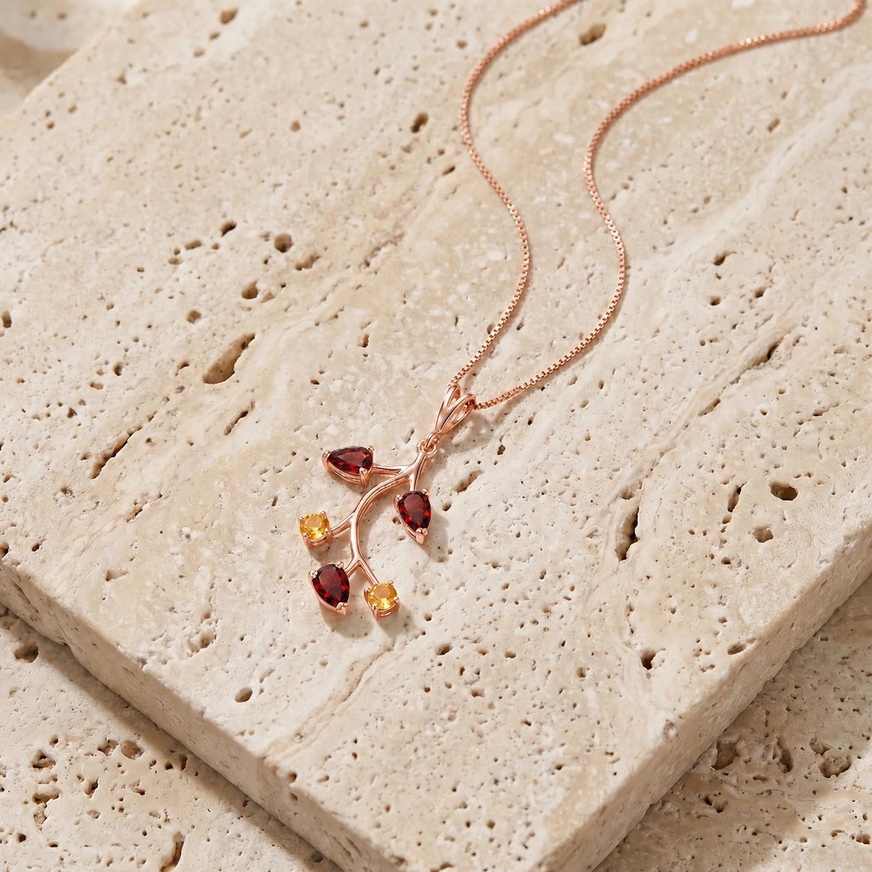Rose Gold Necklace Garnet 10K — Nadia