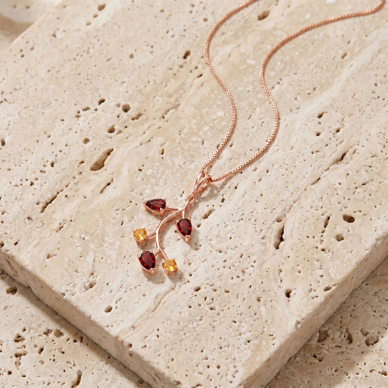 Rose Gold Necklace Garnet 10K — Nadia