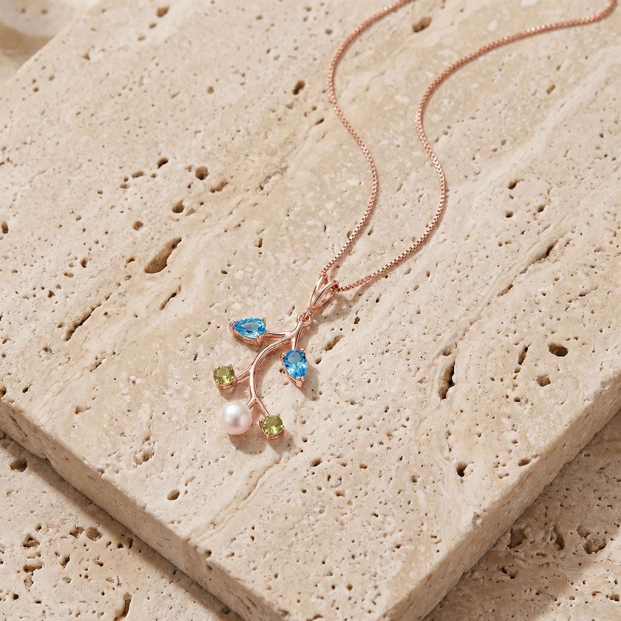 Rose Gold Necklace Multi-Gemstone 10K — Nadia