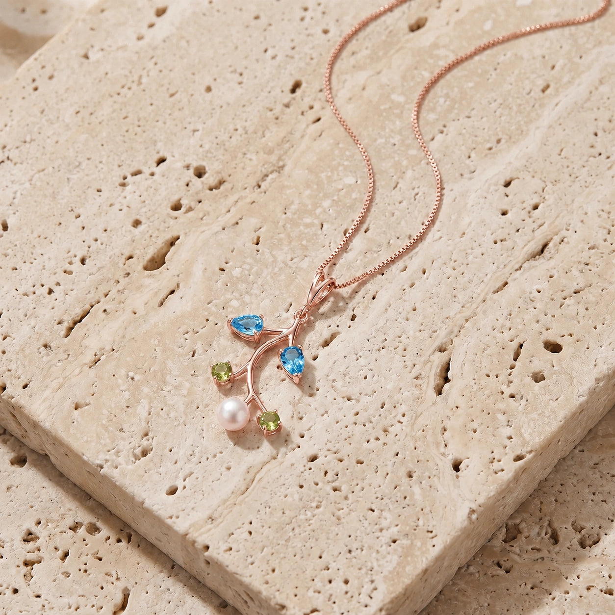 Rose Gold Necklace Multi-Gemstone 10K — Nadia