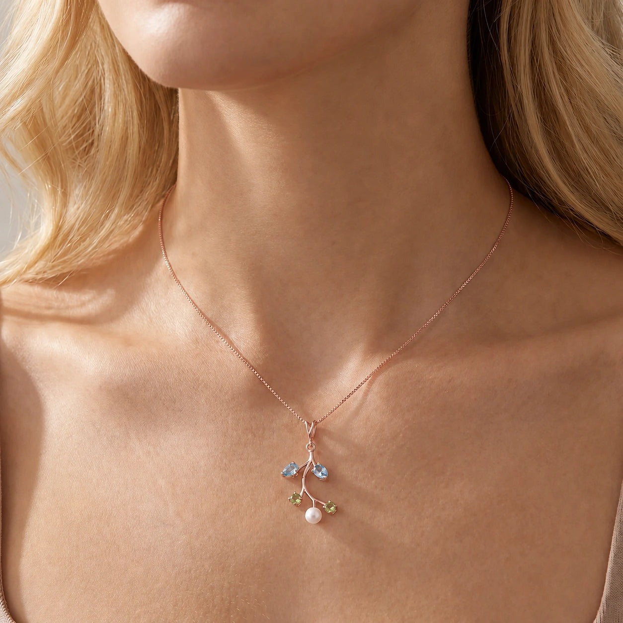 Rose Gold Necklace Multi-Gemstone 10K — Nadia