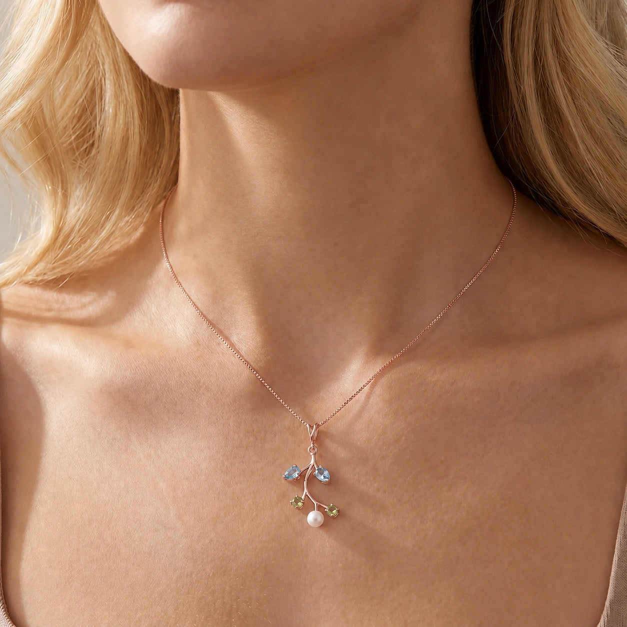 Rose Gold Necklace Multi-Gemstone 10K — Nadia