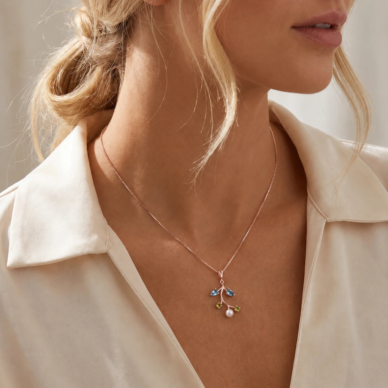 Rose Gold Necklace Multi-Gemstone 10K — Nadia