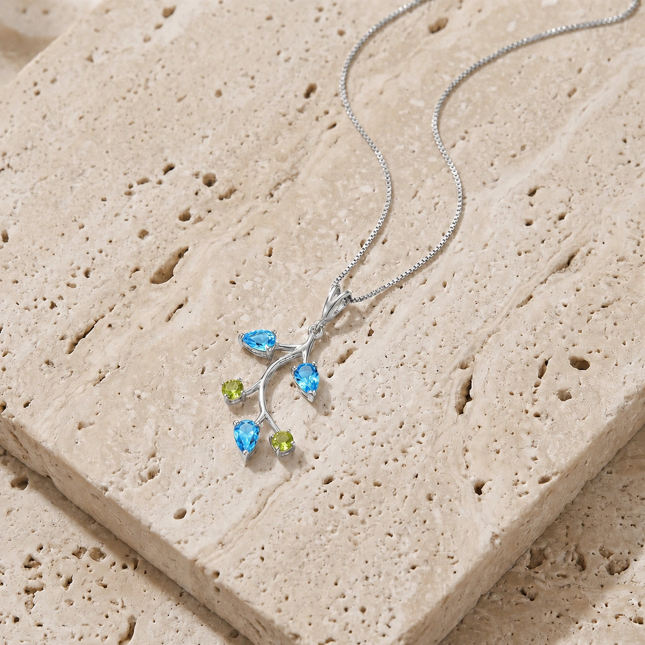 White Gold Necklace Multi-Gemstone 10K — Nadia