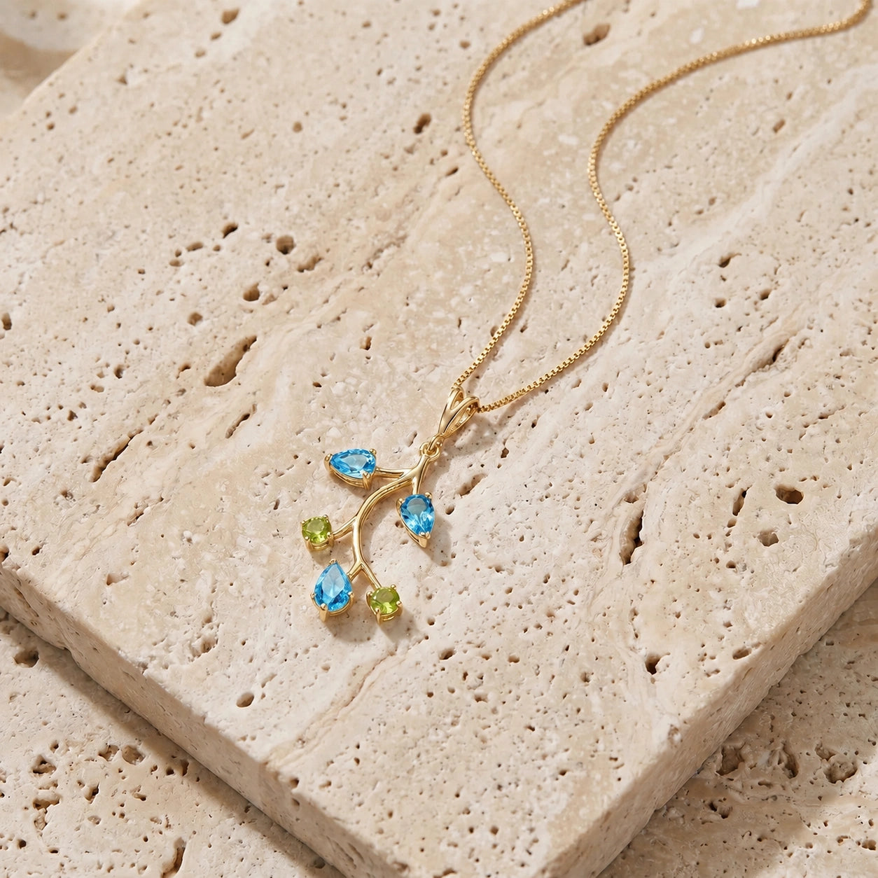Yellow Gold Necklace Multi-Gemstone 10K — Nadia