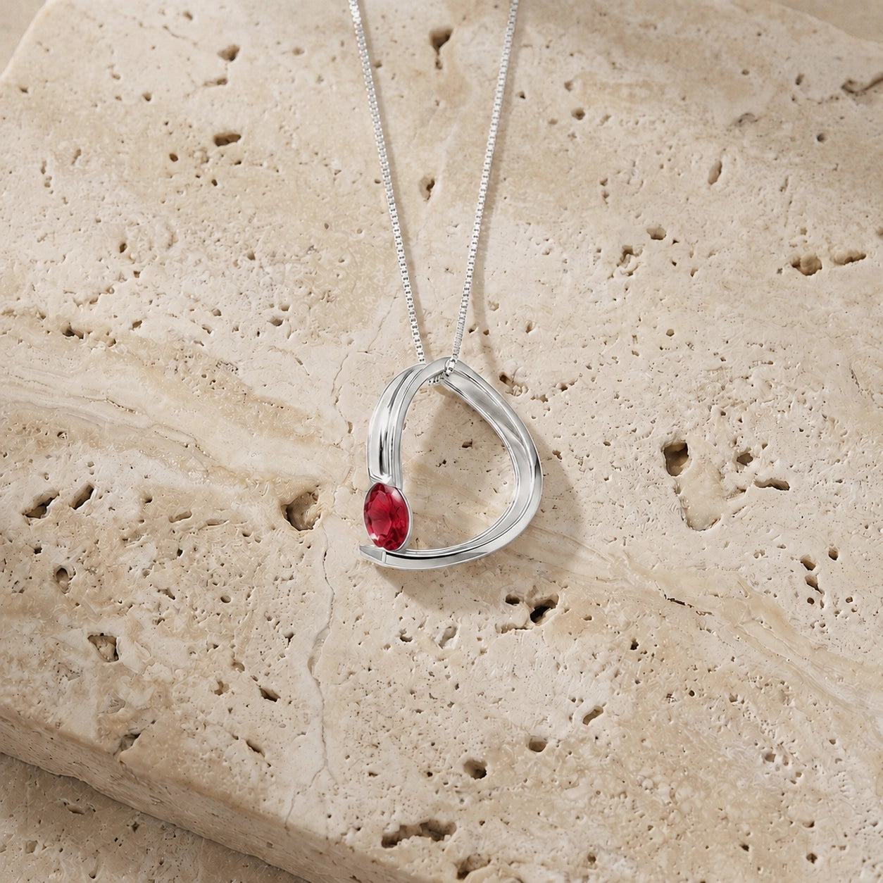 White Gold Aura Pendant Necklace Ruby 10K — Gioia