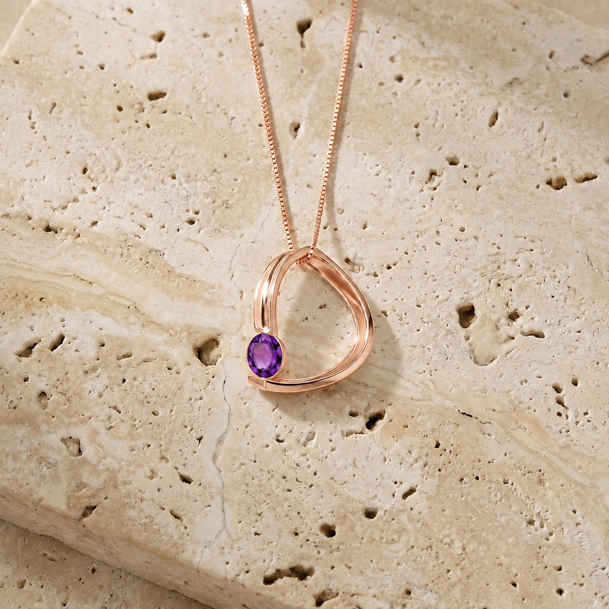 Rose Gold Aura Pendant Necklace Amethyst 10K — Gioia
