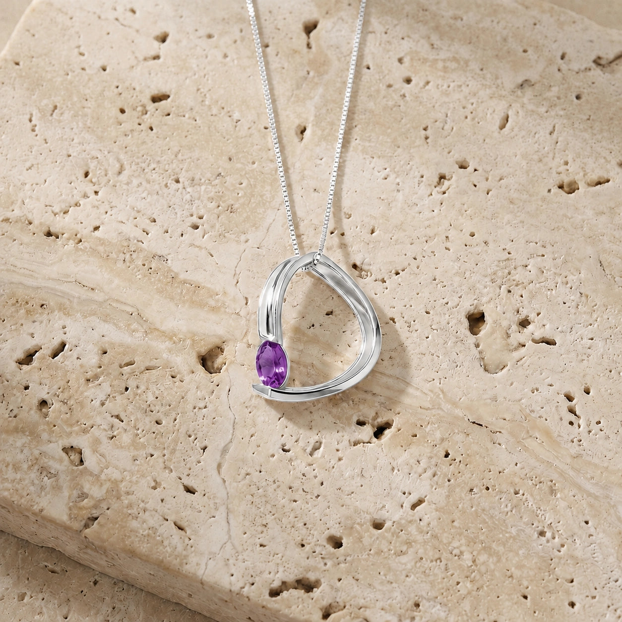 White Gold Aura Pendant Necklace Amethyst 10K — Gioia