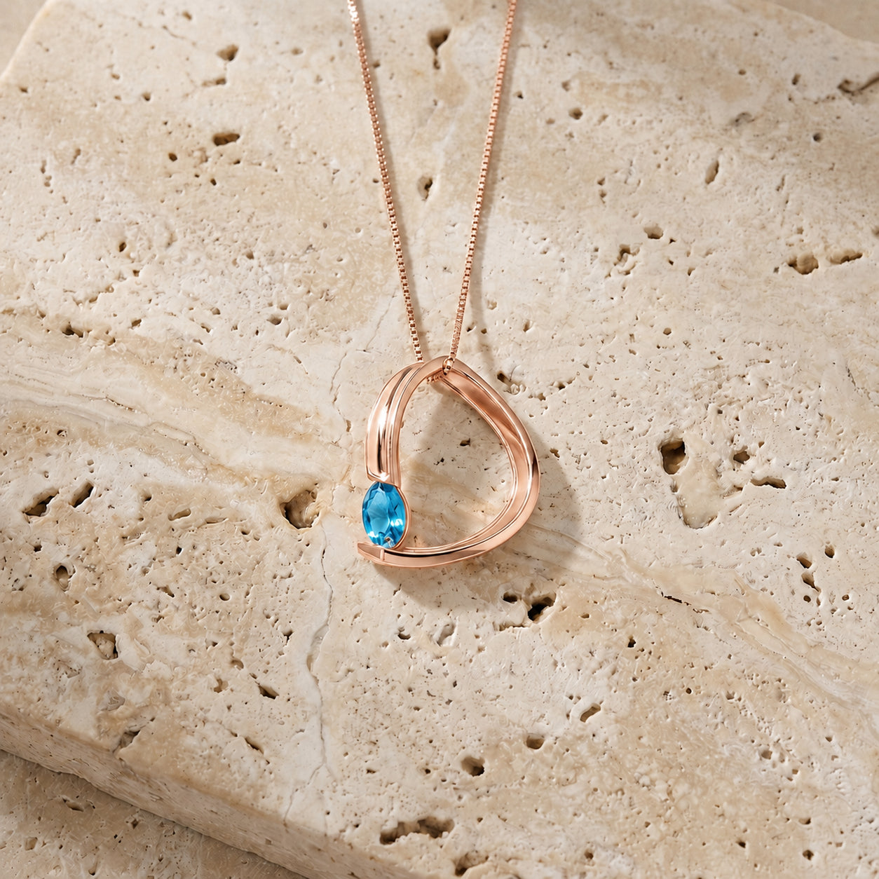 Rose Gold Aura Pendant Necklace Blue Topaz 10K — Gioia