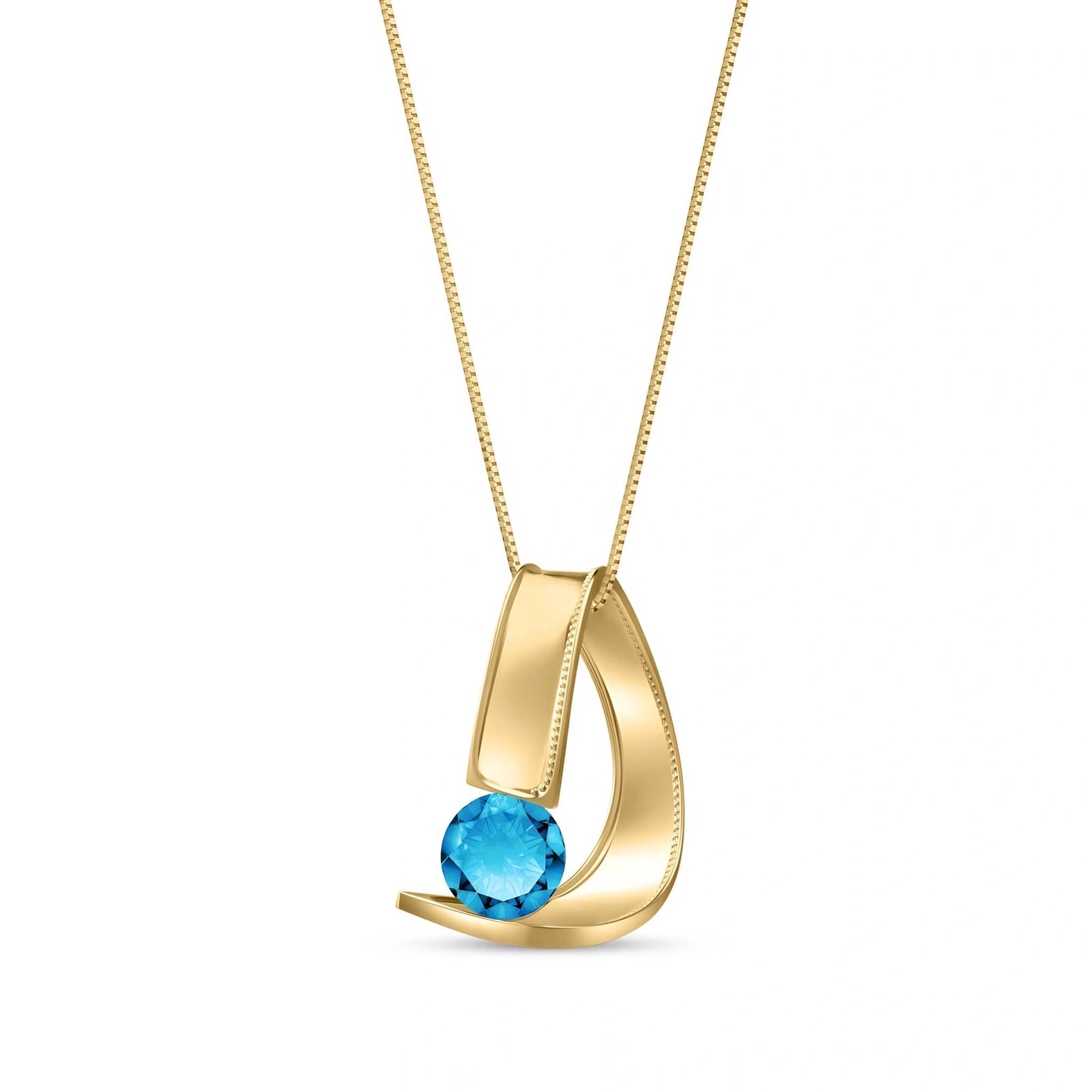 Yellow Gold Aura Pendant Necklace Blue Topaz 10K — Gioia