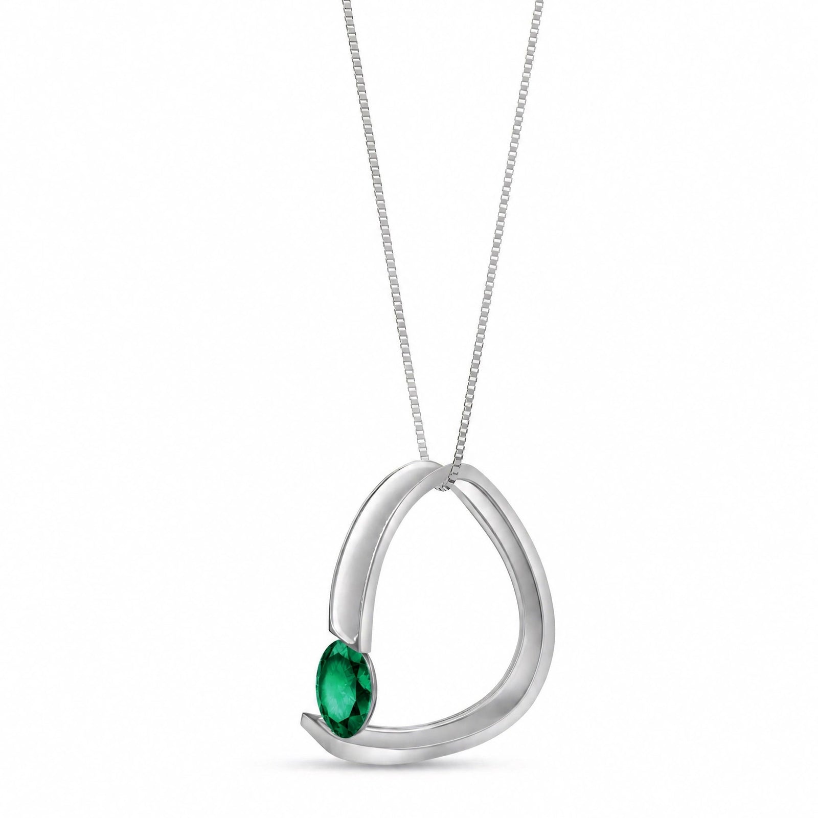 White Gold Aura Pendant Necklace Emerald 10K — Gioia