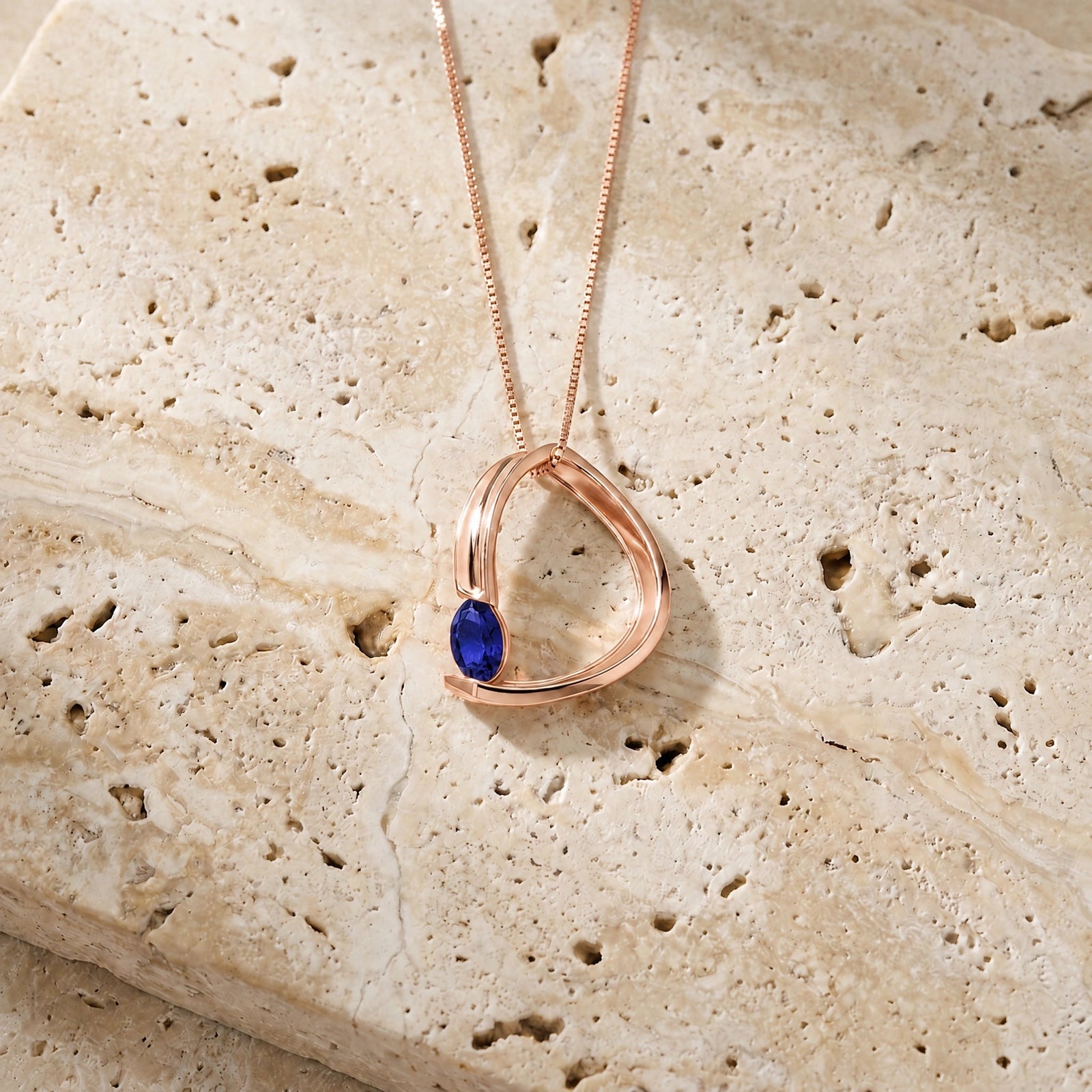 Rose Gold Aura Pendant Necklace Sapphire 10K — Gioia