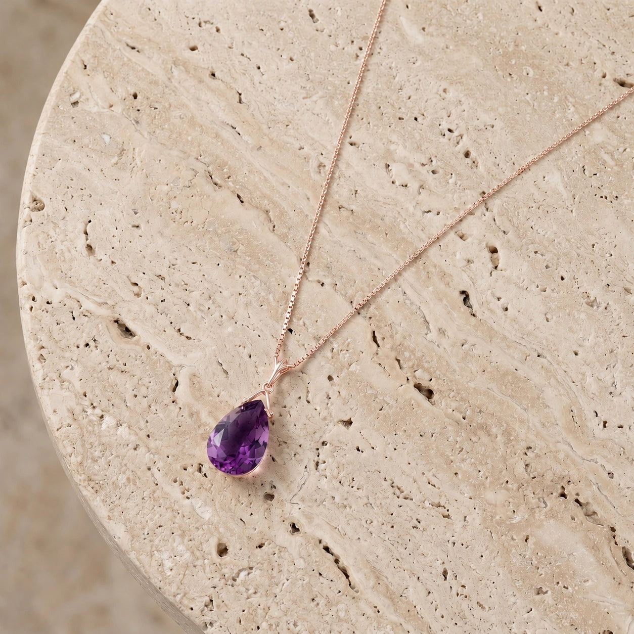 Rose Gold Rose Necklace Amethyst 10K — Giovanna