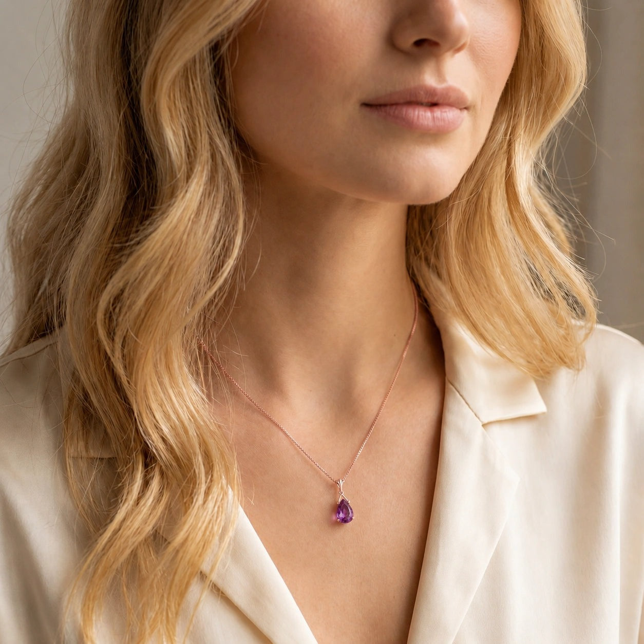 Rose Gold Rose Necklace Amethyst 10K — Giovanna