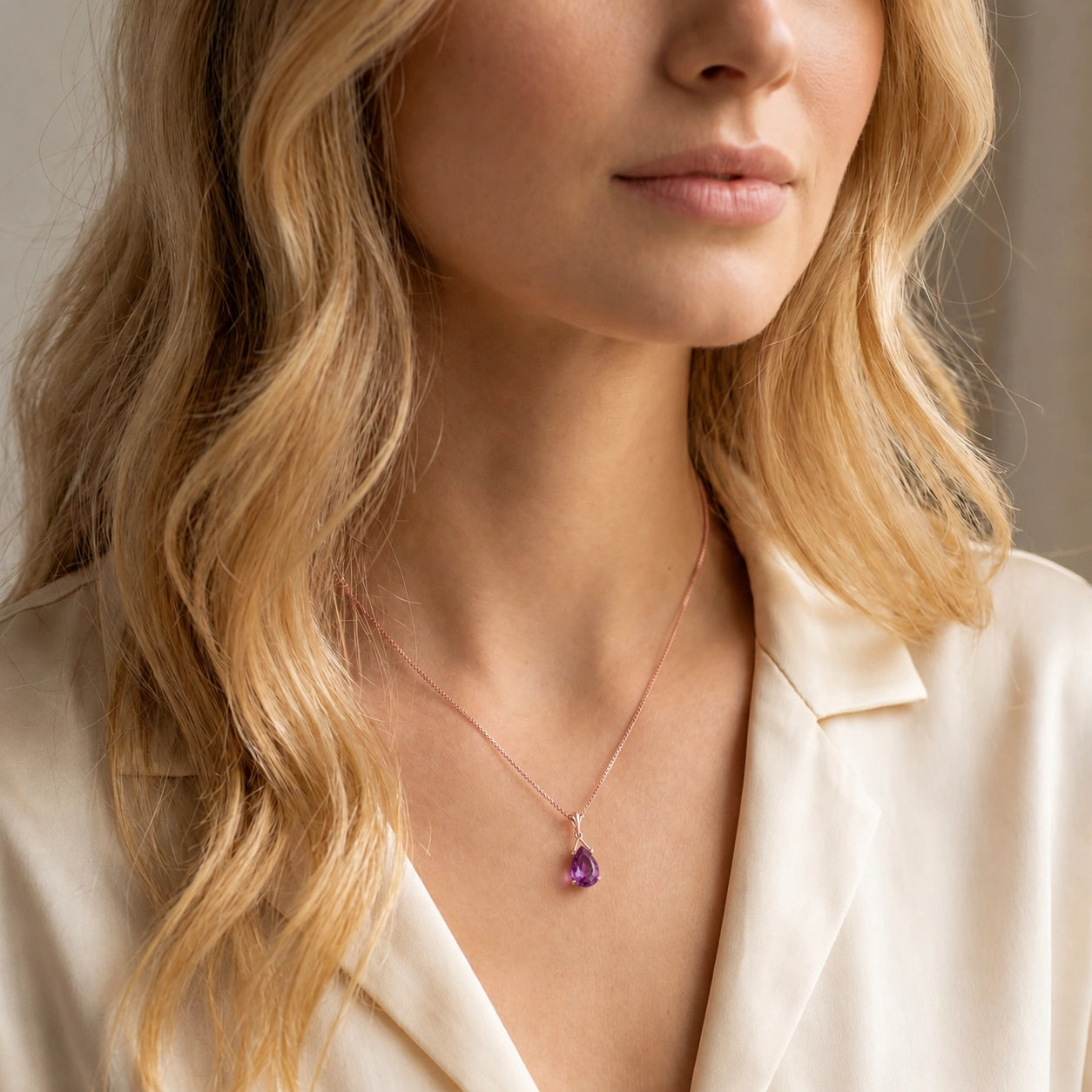 Rose Gold Rose Necklace Amethyst 10K — Giovanna