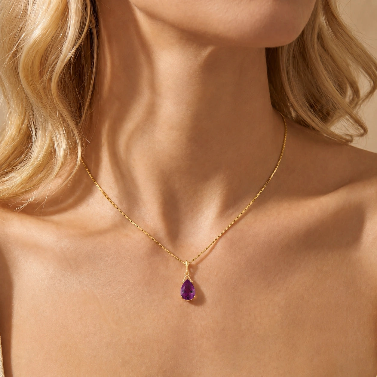 Yellow Gold Rose Necklace Amethyst 10K — Giovanna