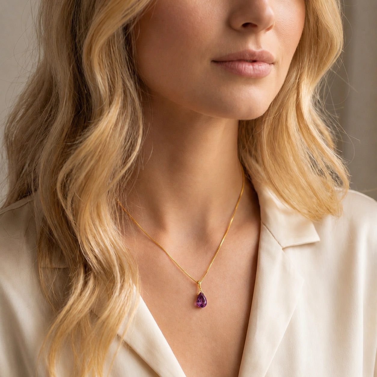 Yellow Gold Rose Necklace Amethyst 10K — Giovanna