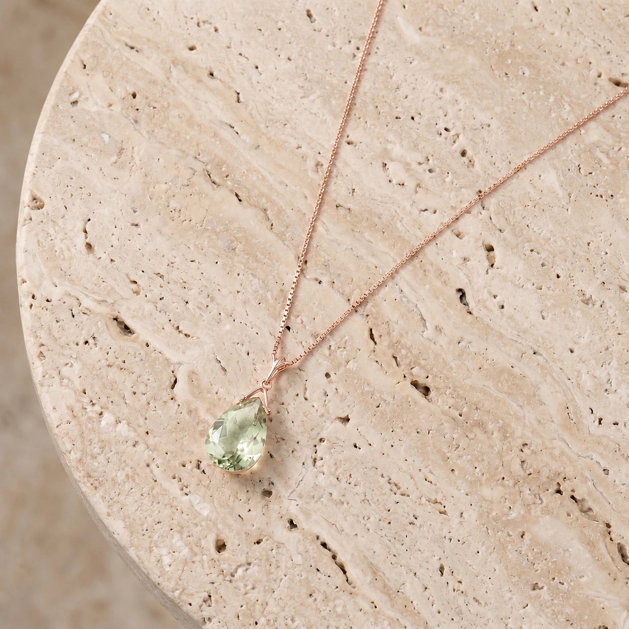 Rose Gold Rose Necklace Green Amethyst 10K — Giovanna