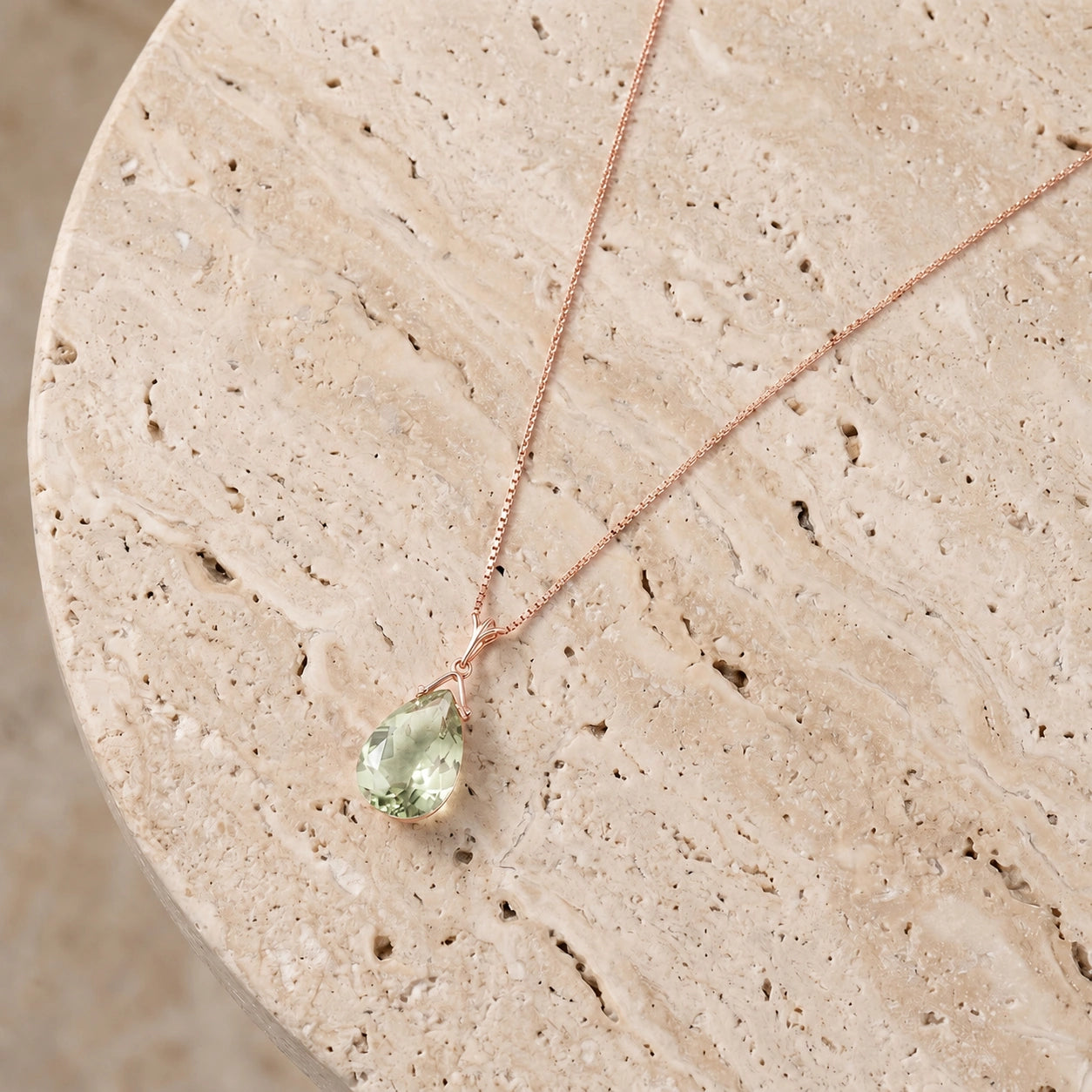 Rose Gold Rose Necklace Green Amethyst 10K — Giovanna