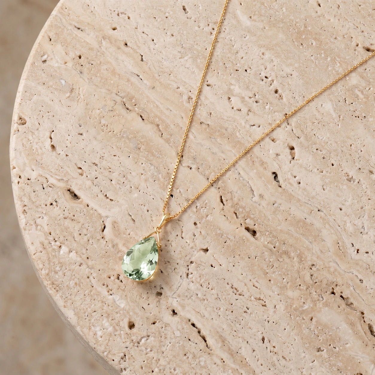 Yellow Gold Rose Necklace Green Amethyst 10K — Giovanna