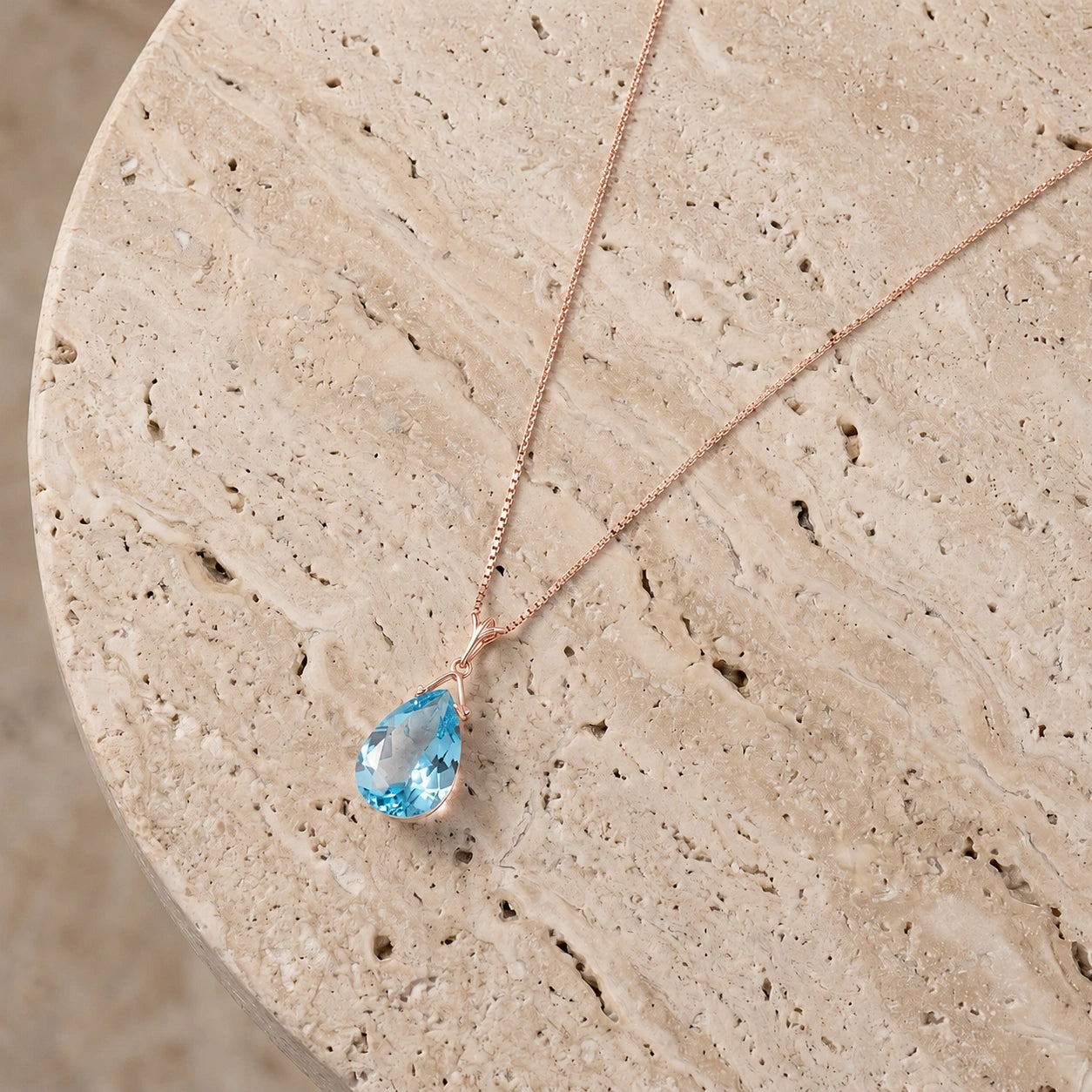 Rose Gold Rose Necklace Blue Topaz 10K — Giovanna