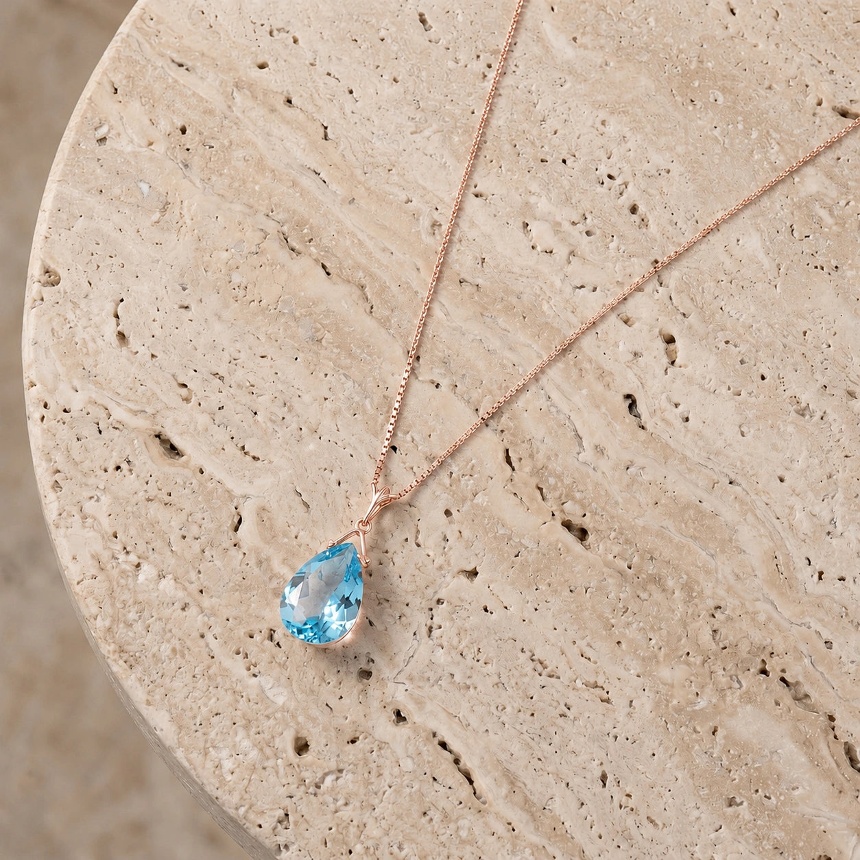 Rose Gold Rose Necklace Blue Topaz 10K — Giovanna