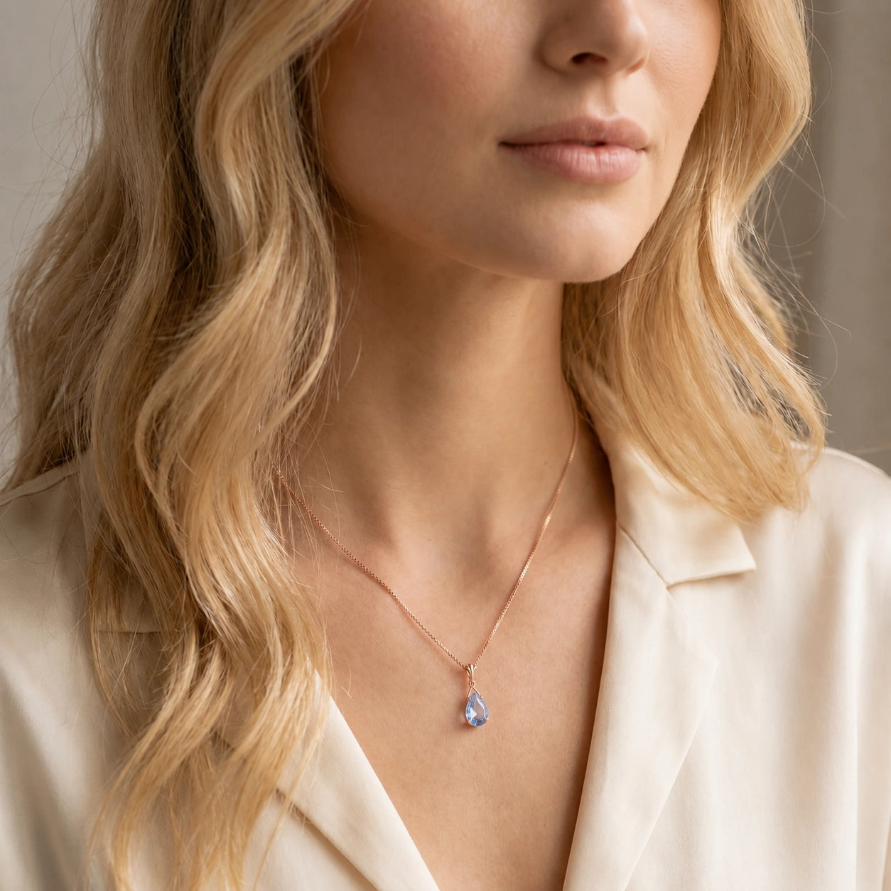 Rose Gold Rose Necklace Blue Topaz 10K — Giovanna