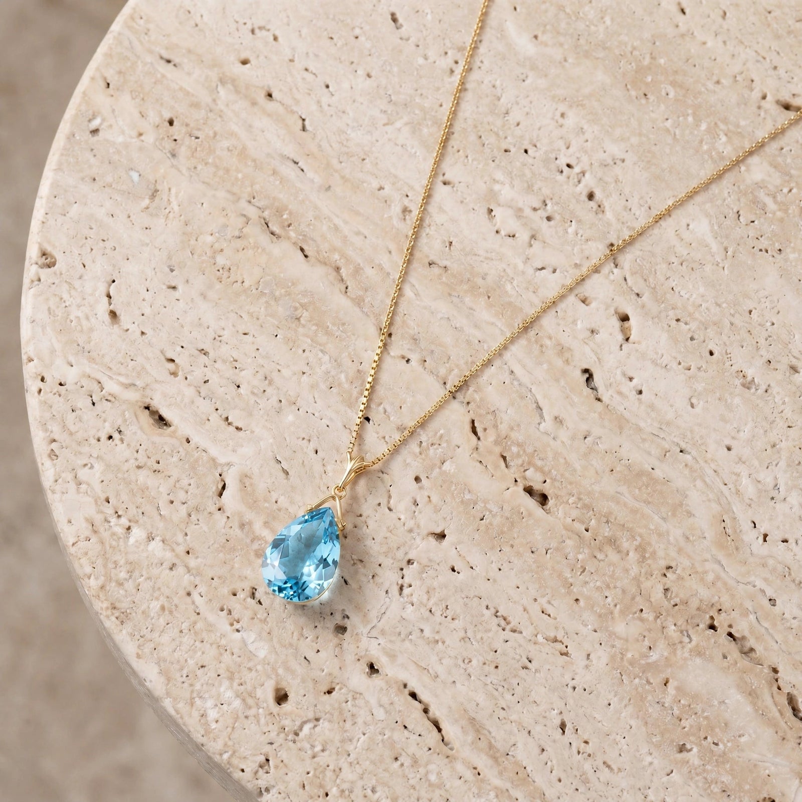 Yellow Gold Rose Necklace Blue Topaz 10K — Giovanna
