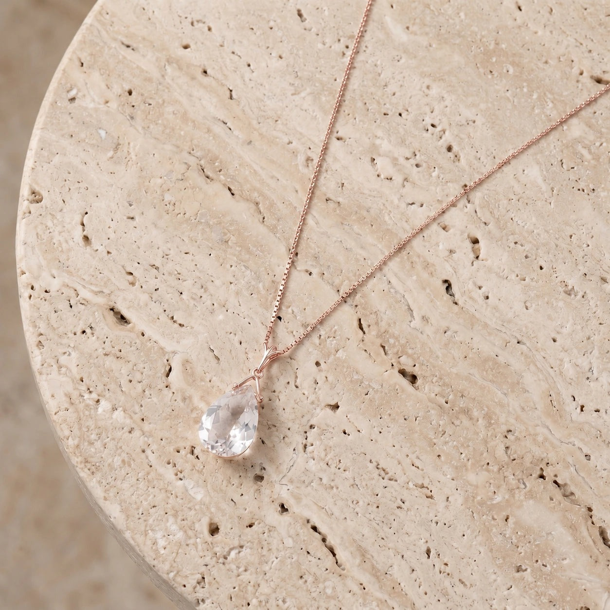 Rose Gold Rose Necklace White Topaz 10K — Giovanna
