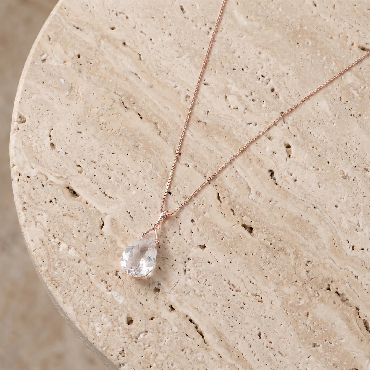 Rose Gold Rose Necklace White Topaz 10K — Giovanna
