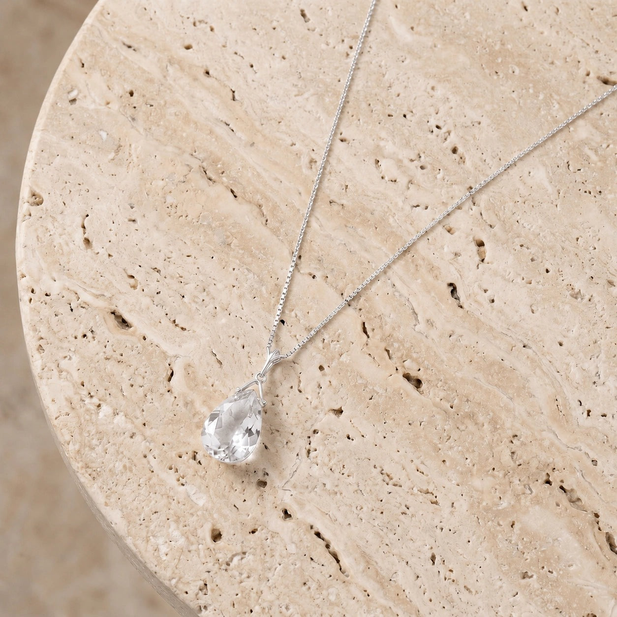 White Gold Rose Necklace White Topaz 10K — Giovanna