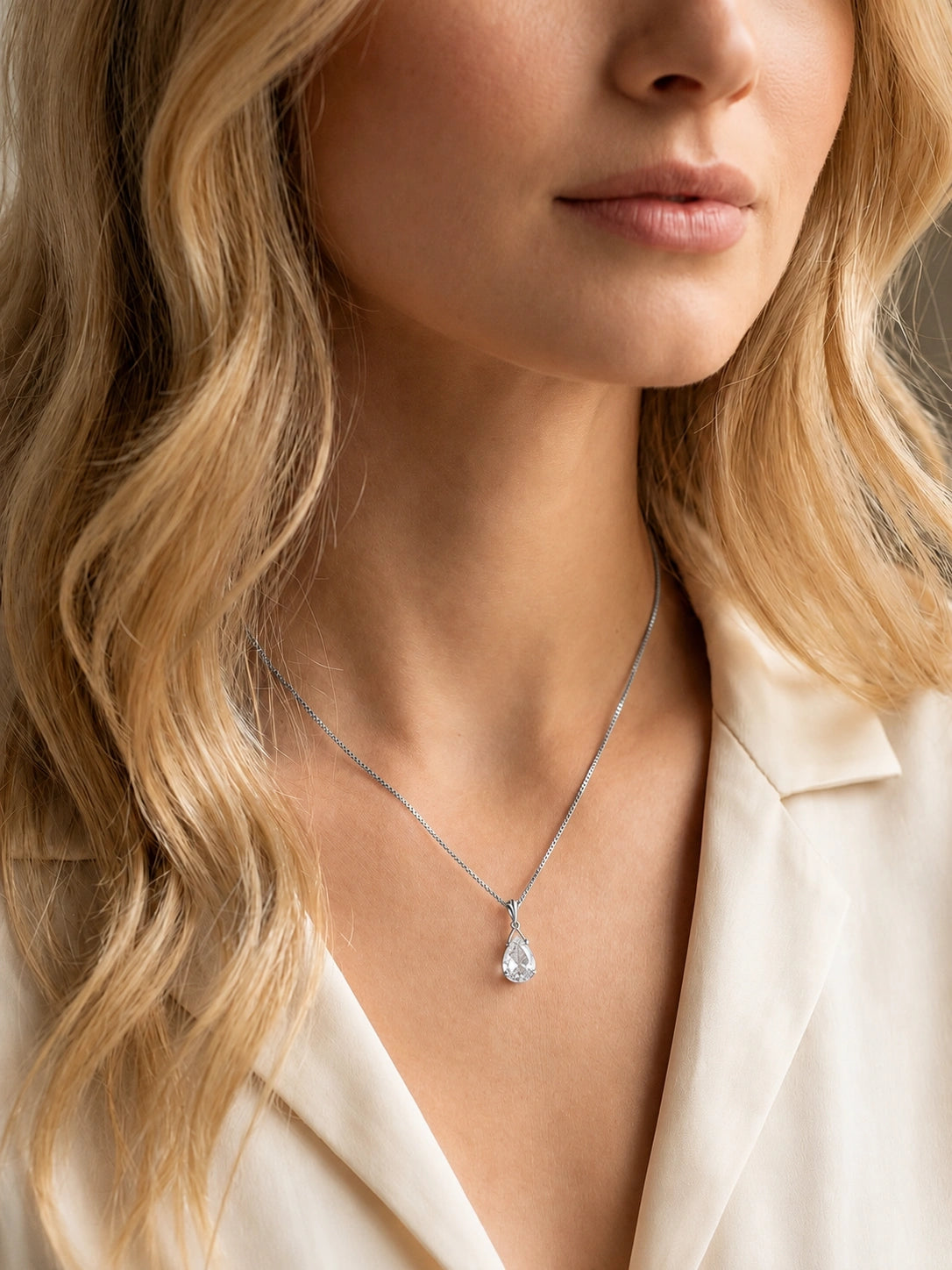 White Gold Rose Necklace White Topaz 10K — Giovanna