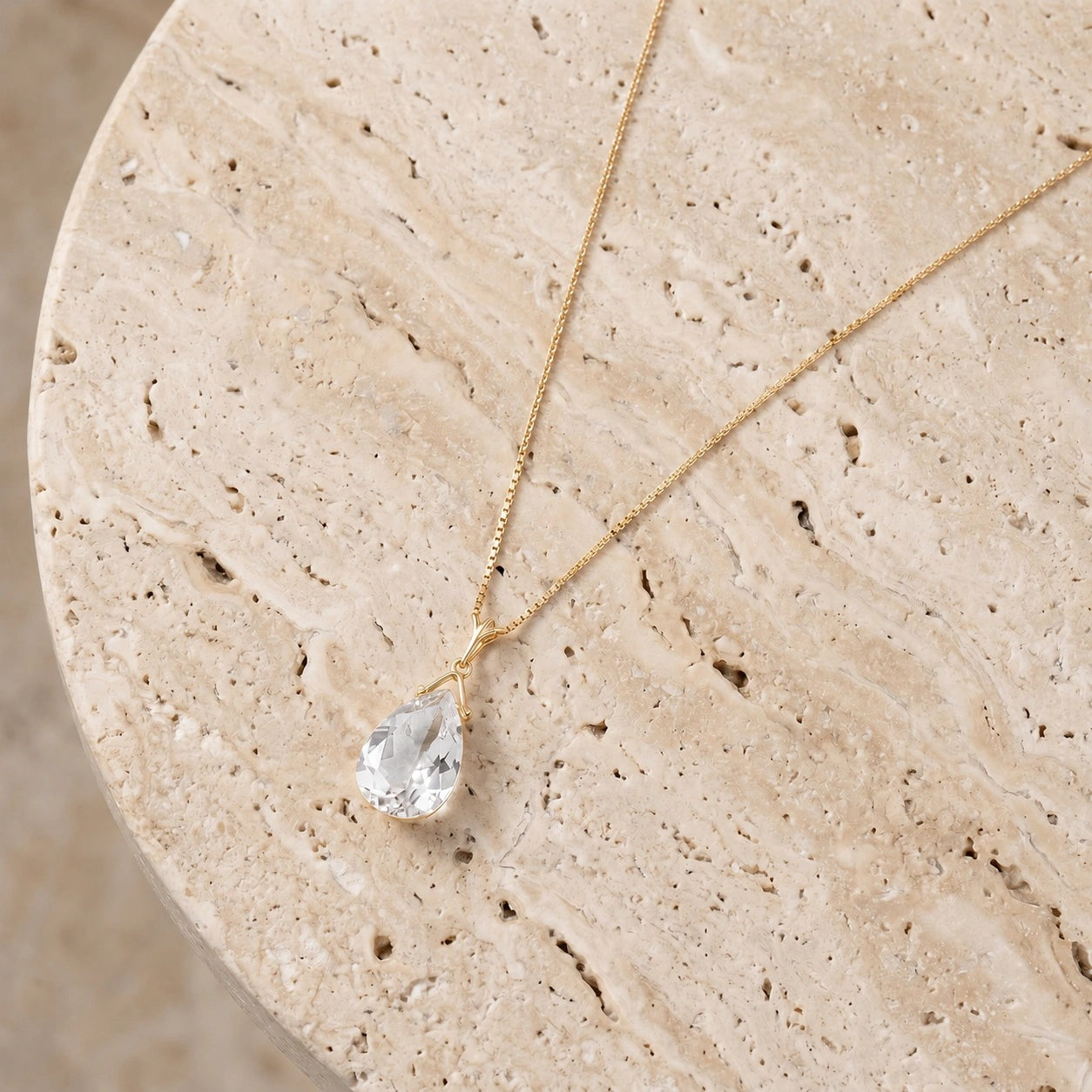 Yellow Gold Rose Necklace White Topaz 10K — Giovanna