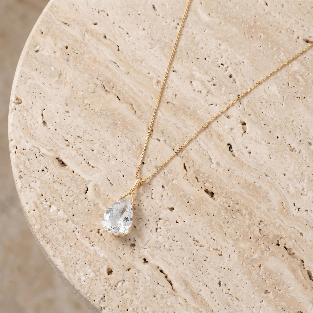 Yellow Gold Rose Necklace White Topaz 10K — Giovanna