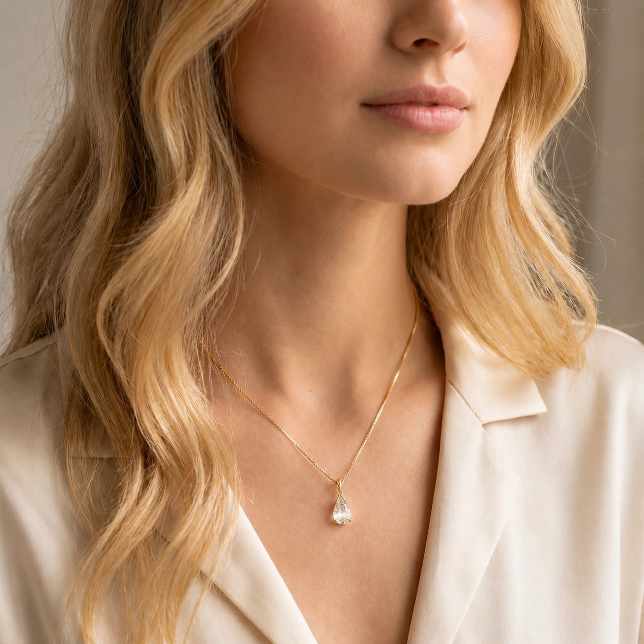 Yellow Gold Rose Necklace White Topaz 10K — Giovanna