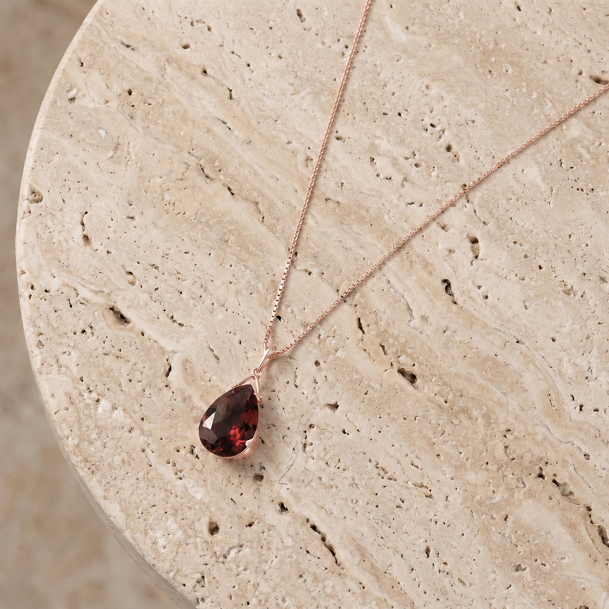 Rose Gold Rose Necklace Garnet 10K — Giovanna