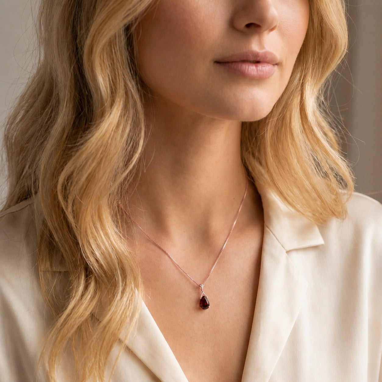 Rose Gold Rose Necklace Garnet 10K — Giovanna
