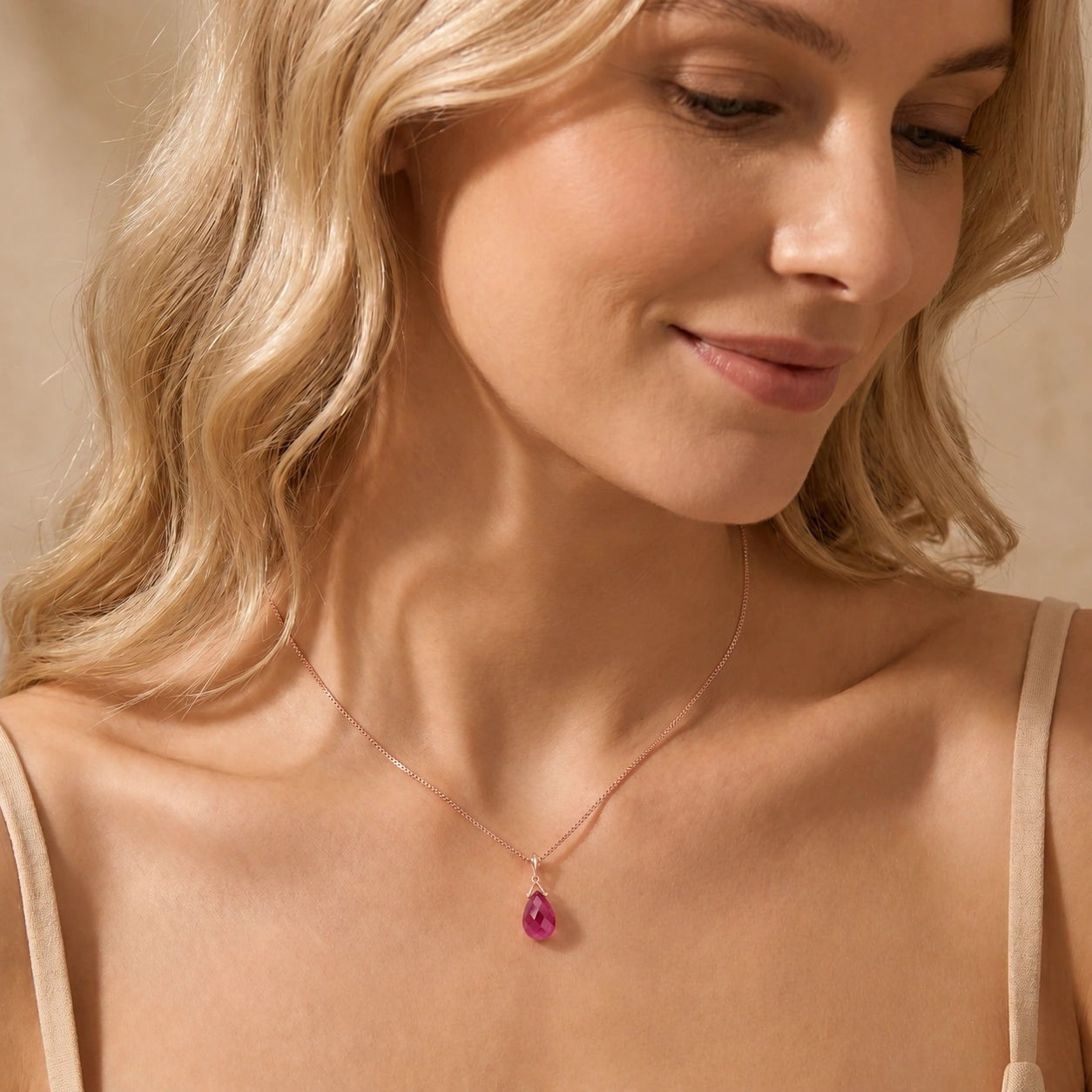 Rose Gold Rose Necklace Ruby 10K — Giovanna