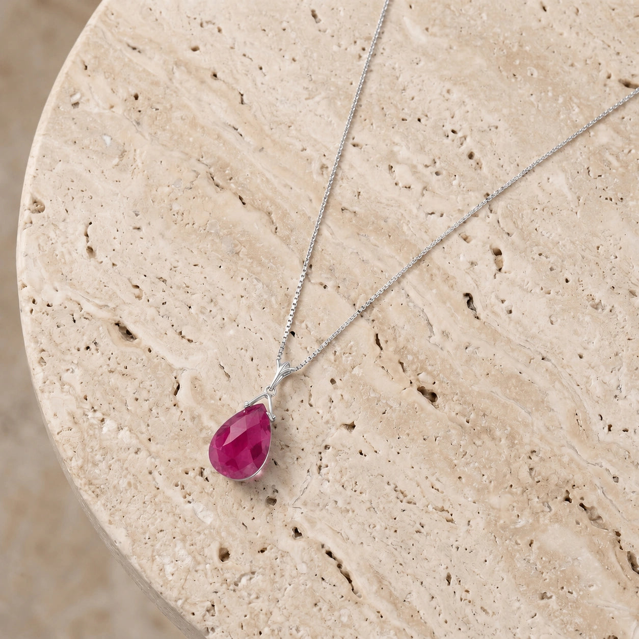 White Gold Rose Necklace Ruby 10K — Giovanna