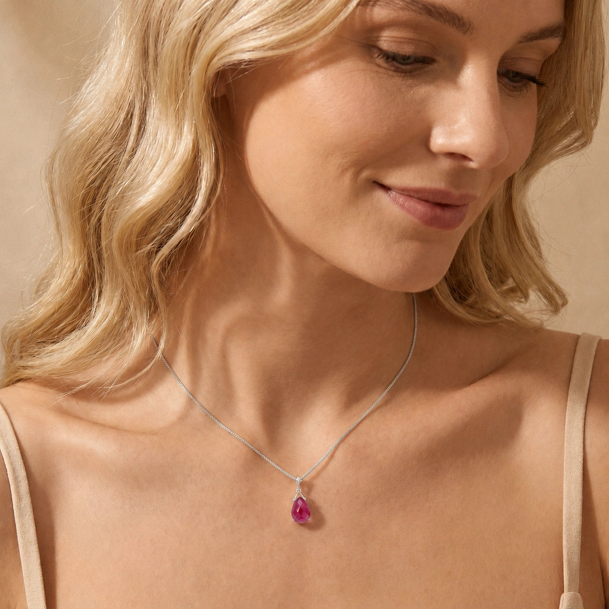 White Gold Rose Necklace Ruby 10K — Giovanna